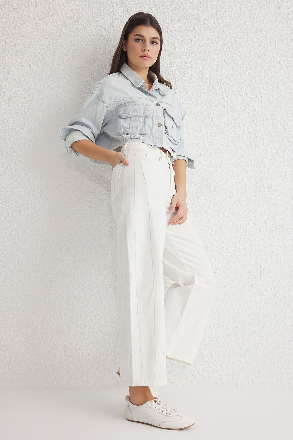 Beyaz Dikis Detayl? Yuksek Bel Baggy Jeans TWOSS25JE00165 - Trendyolmilla фото 2