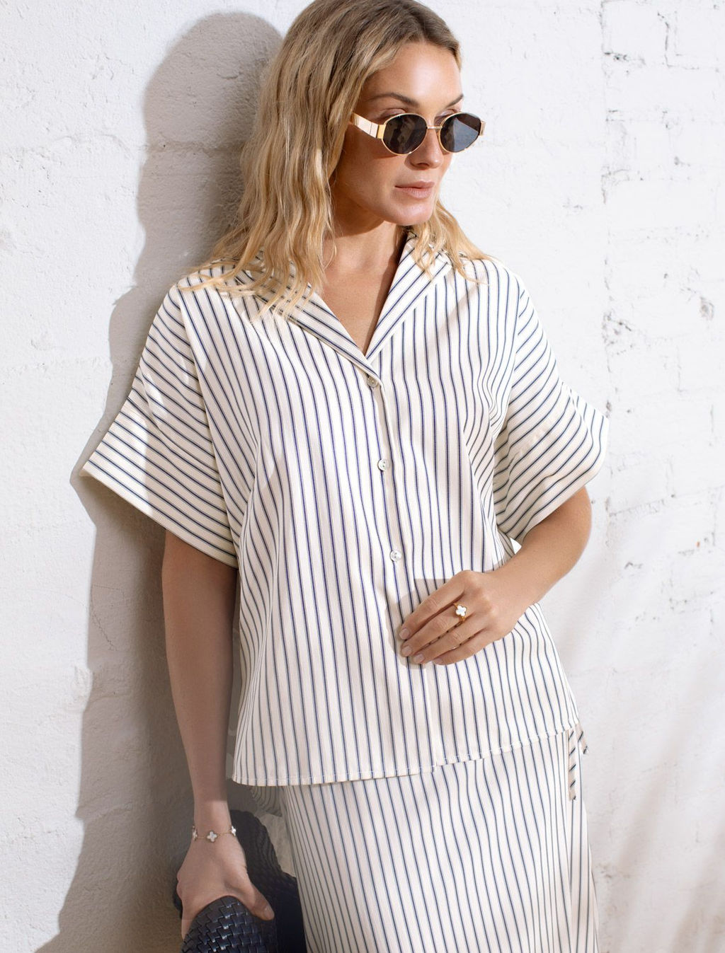 Блузка в полоску с цельнокроеным коротким рукавом из легкого хлопкового поплина - Vilatte фото 6