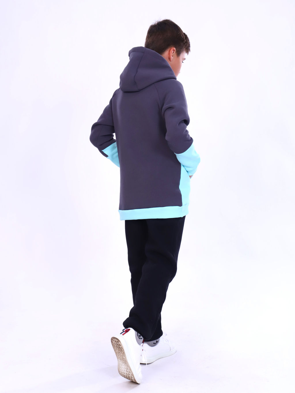 Толстовка "Колор" серый-бирюза