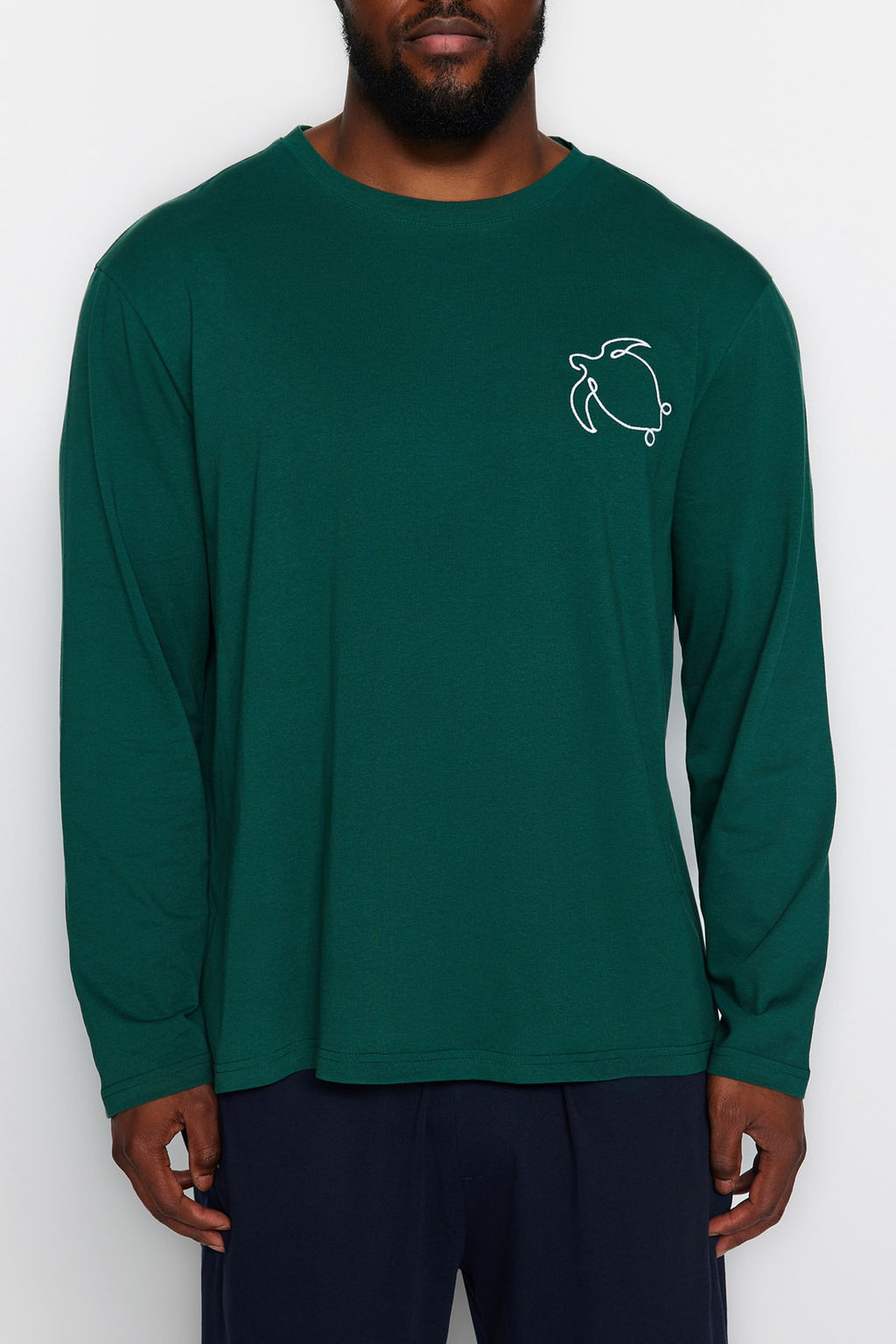 TRENDYOL MAN Yesil %100 Pamuk Regular Fit Nak?sl? Orme Buyuk Beden Pijama Tak?m? TMNAW24AI00004 - Trendyolmilla фото 3