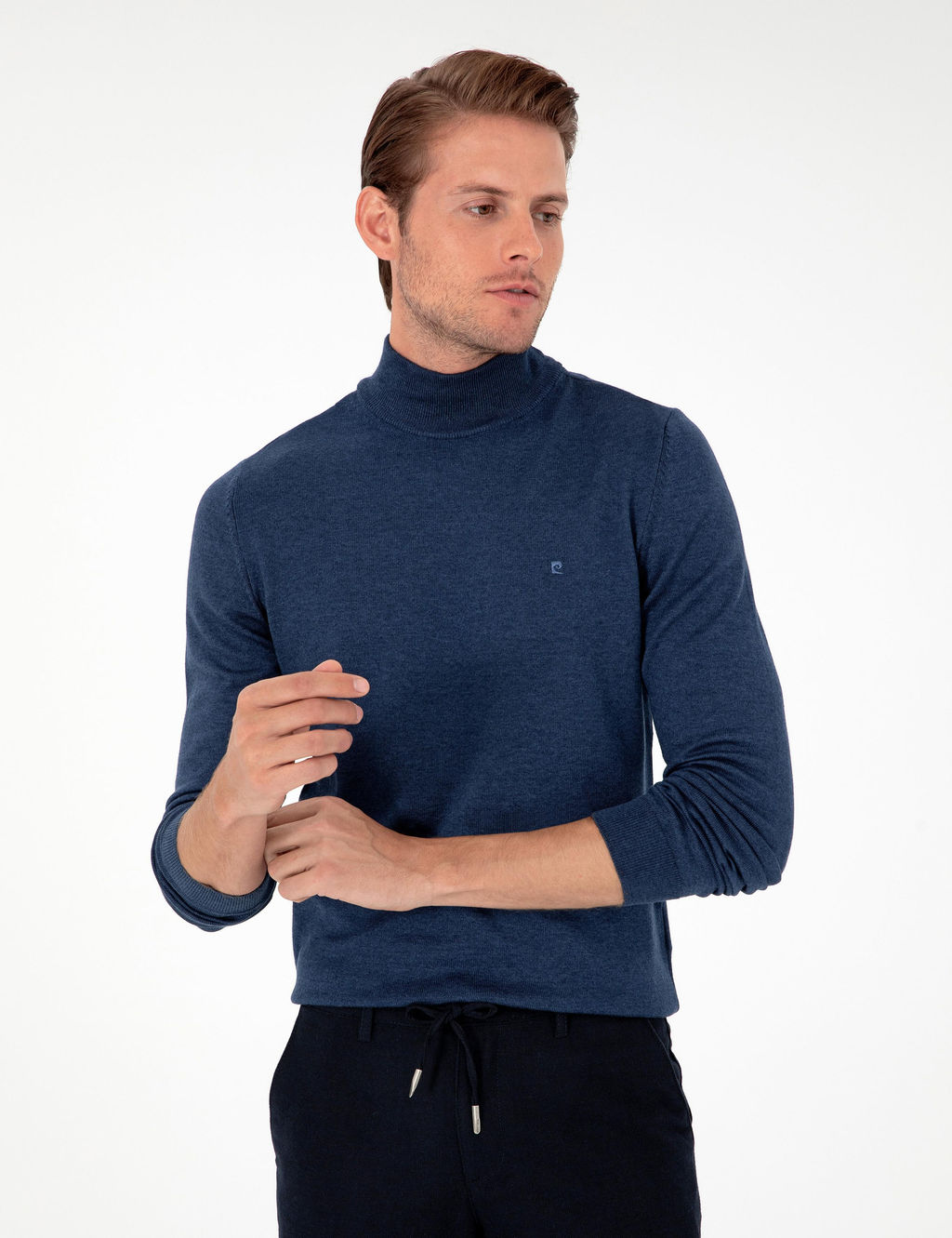 _ndigo Melanj Slim Fit Yar_m Bal_k__ Yaka Basic Triko Kazak - Pierre cardin фото 3