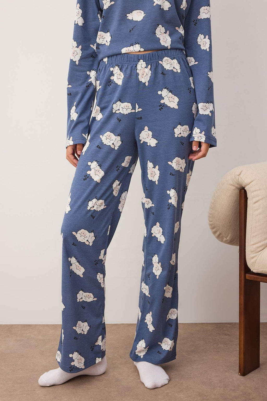 Lacivert Uyku Temal? Kuzu Desenli Orme Pijama Tak?m? THMAW26PT00046 - Trendyolmilla фото 7