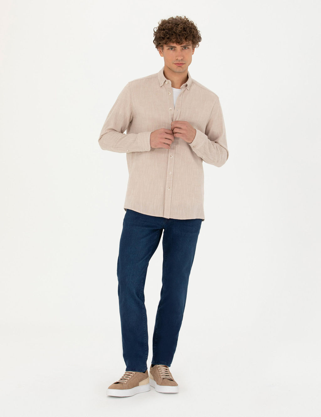Рубашка Pierre Cardin Regular Fit бежевая с длинным рукавом