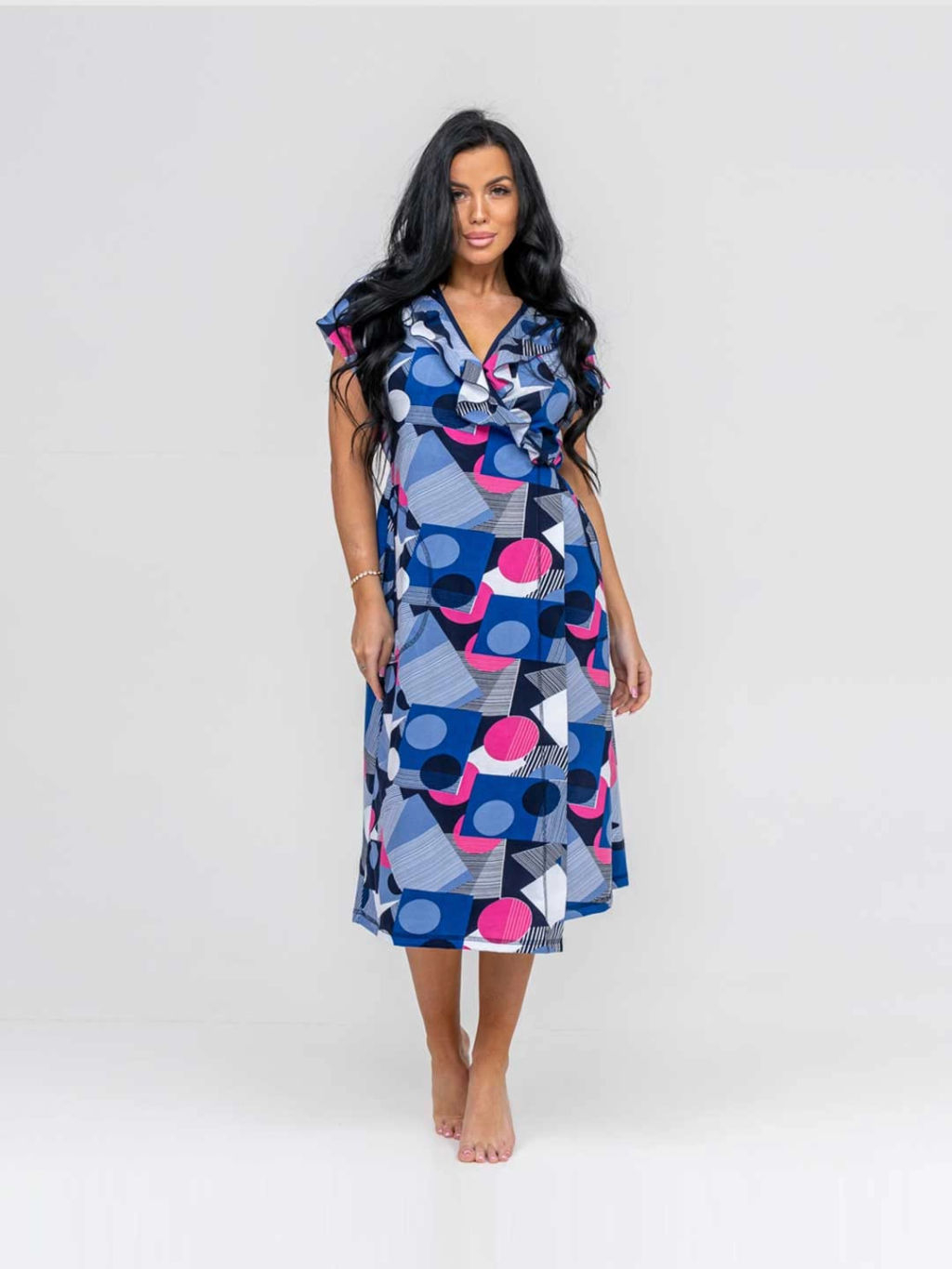 Халат женский, цвет голубой синий розовый