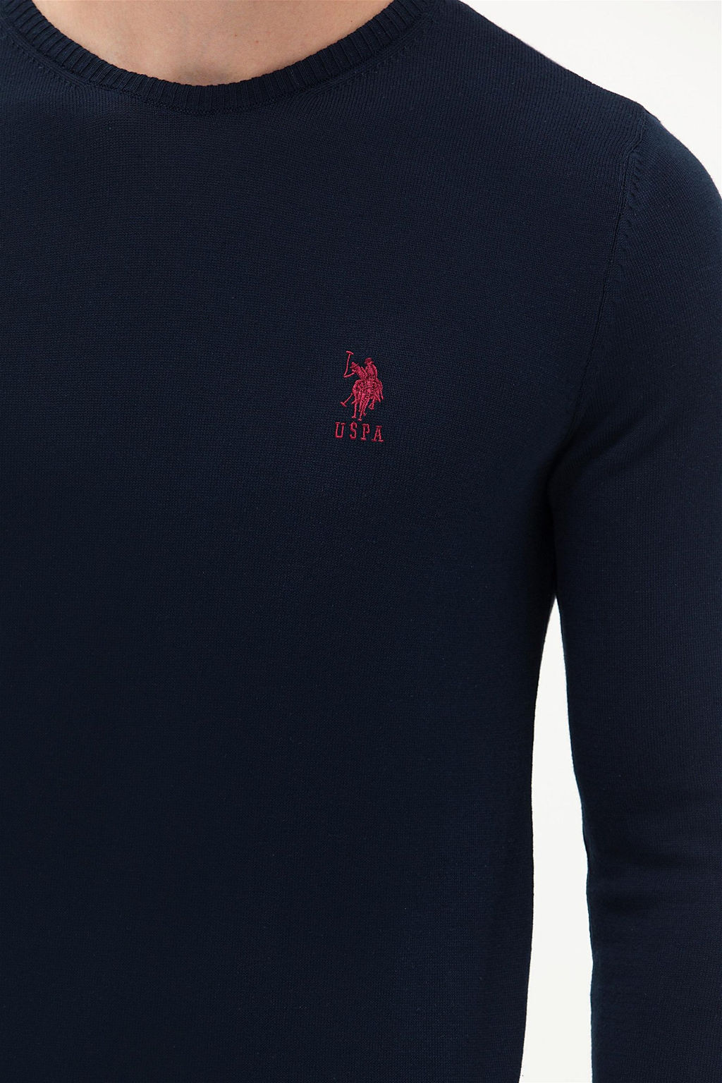 Мужской базовый трикотажный свитер темно-синего цвета с круглым вырезом Неожиданная скидка в корзине - U.s. polo assn фото 6