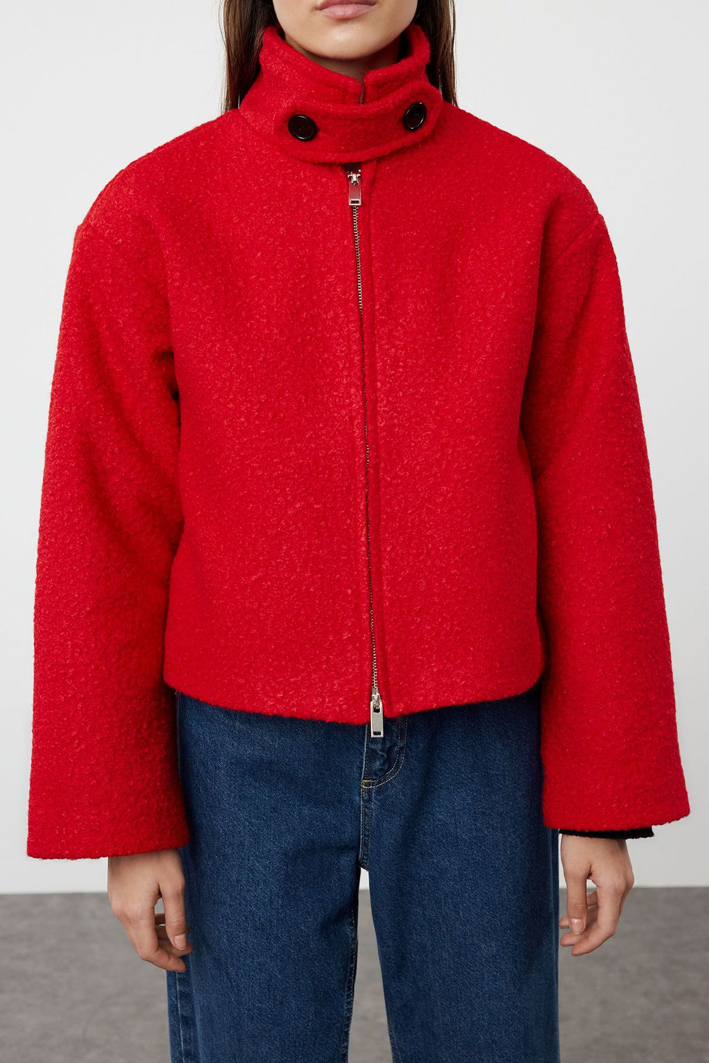 TRENDYOLMILLA K?rm?z? Yaka Detayl? Buklet Ince Ceket Mont TWOAW25MO00086 фото 12