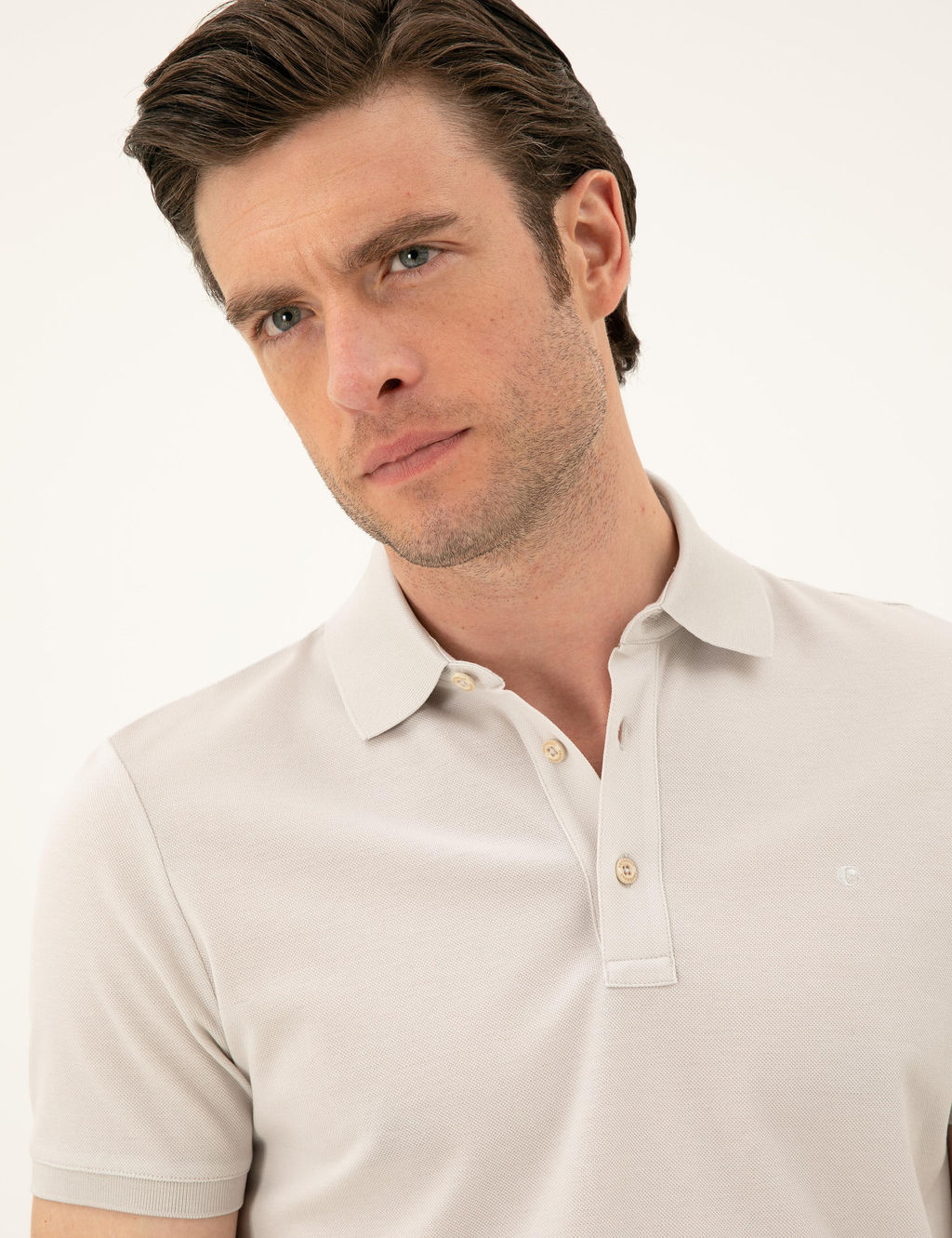 A__k Gri Slim Fit Polo Yaka Merserize T-shirt