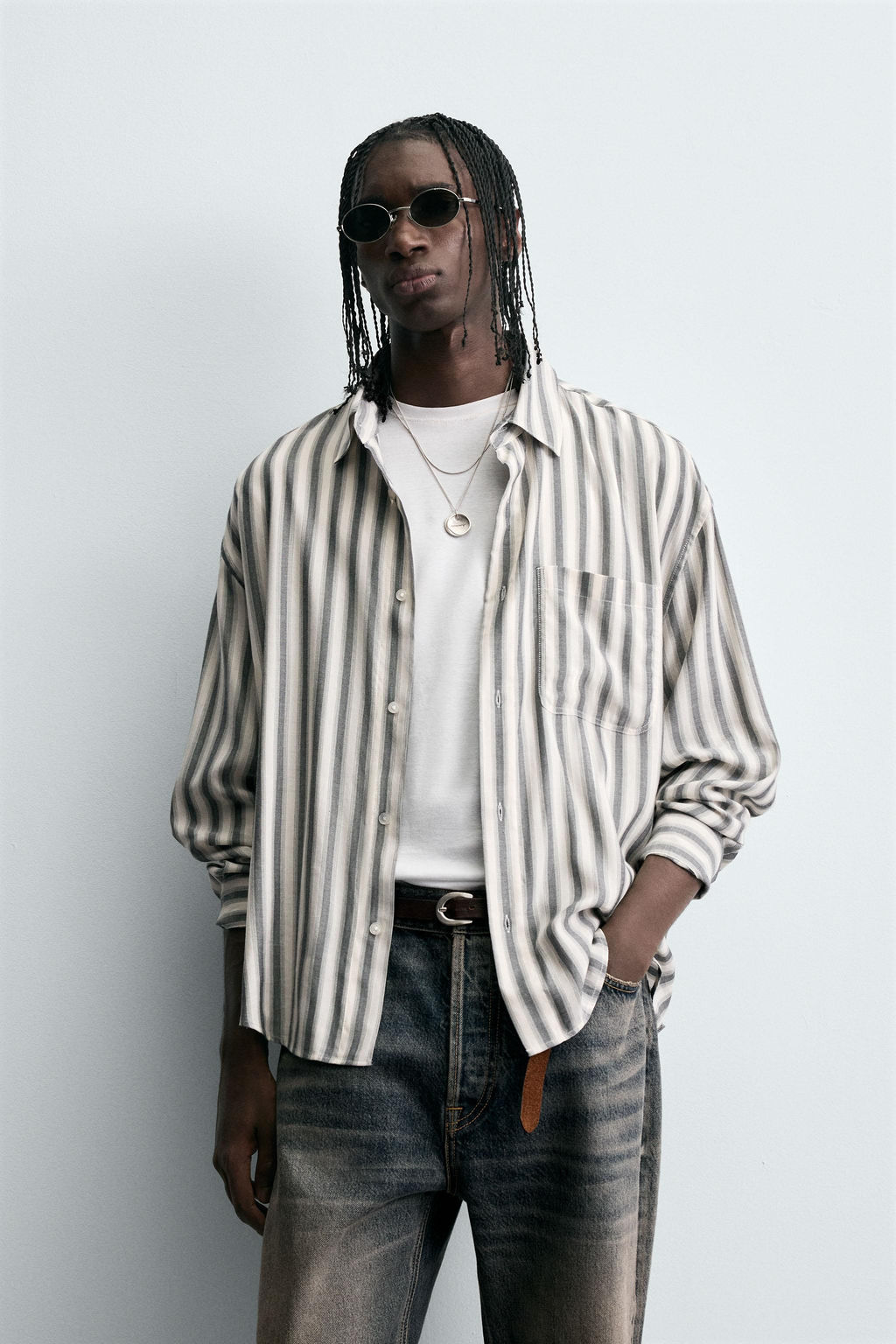 STRIPED COTTON-VISCOSE SHIRT - Zara фото 2