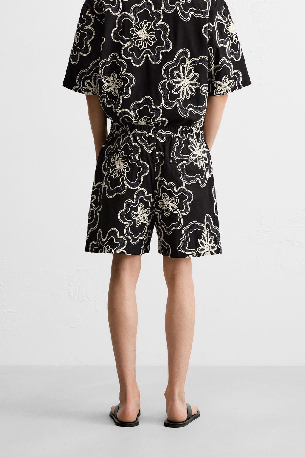 EMBOSSED EMBROIDERED BERMUDA SHORTS - Zara фото 3
