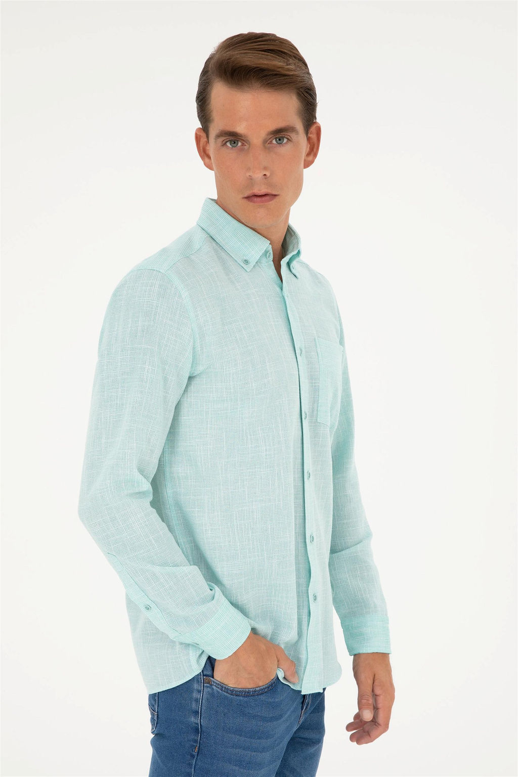 U. S. Polo Assn / Мужская мятная рубашка с длинным рукавом - U.s. polo assn фото 3