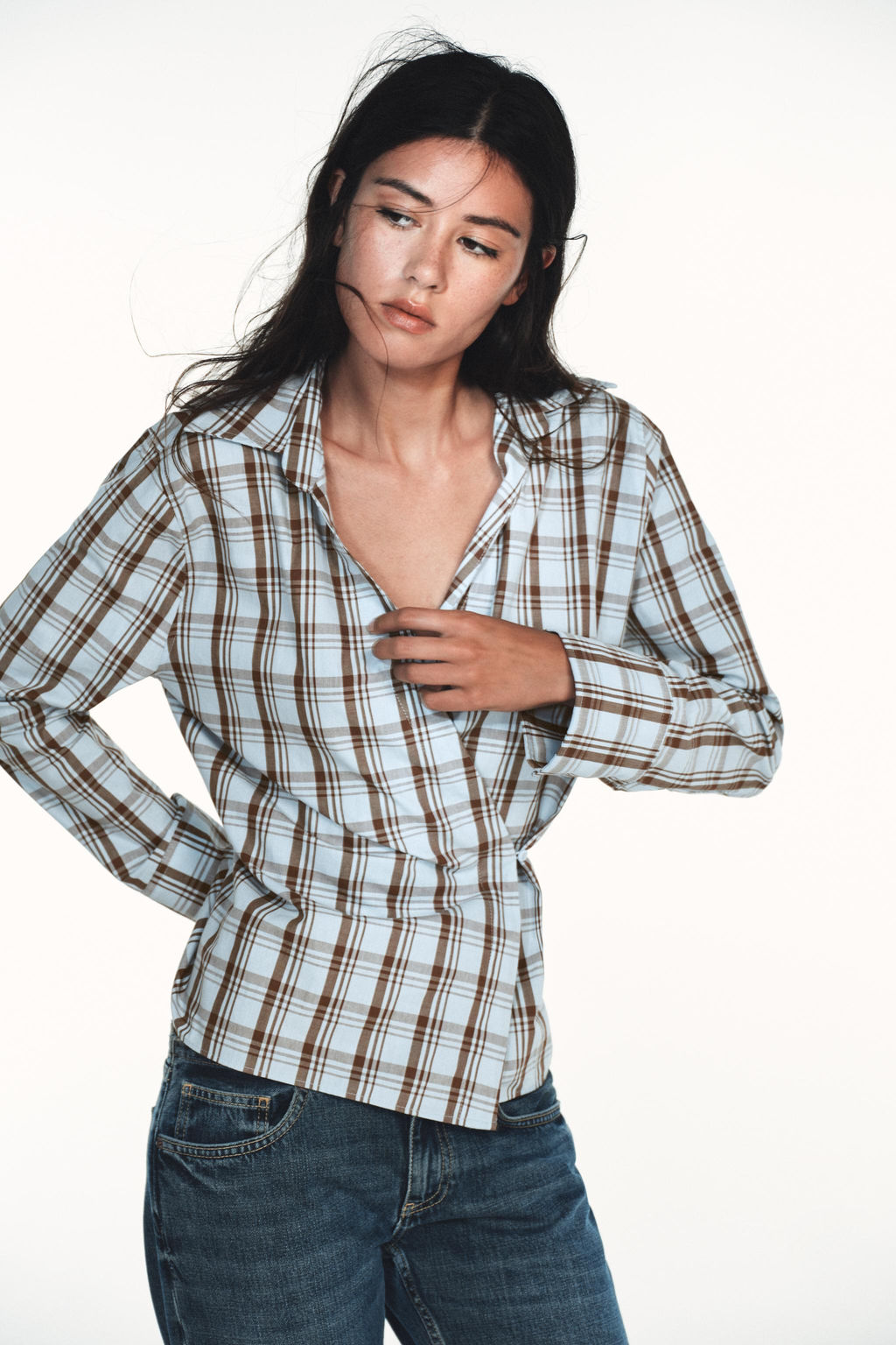 CHECK POPLIN WRAP SHIRT - Zara фото 9