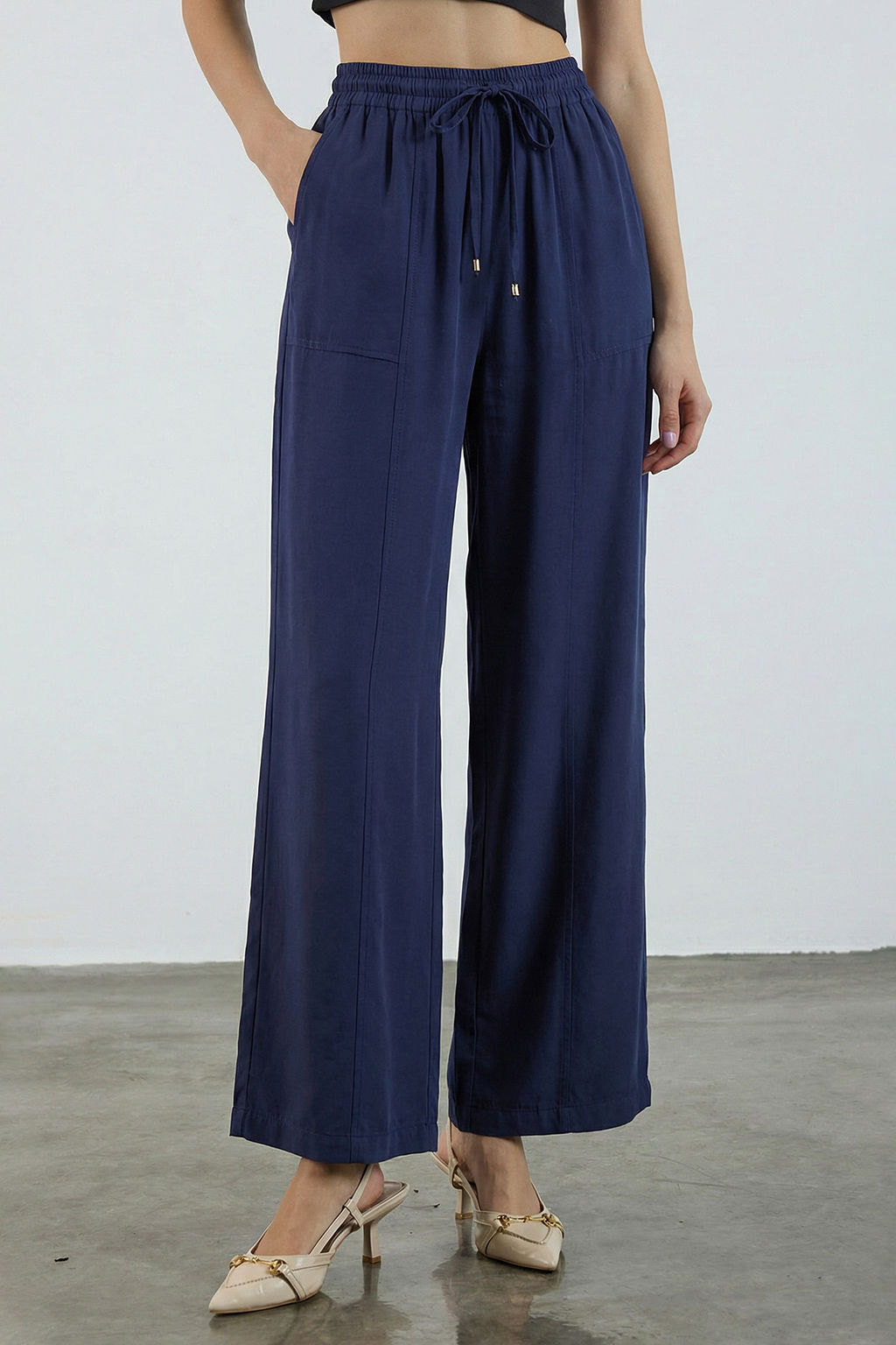 Bej Beli Lastikli Wide Leg/Genis Paca Pantolon TWOSS25PL00123 - Trendyolmilla фото 8