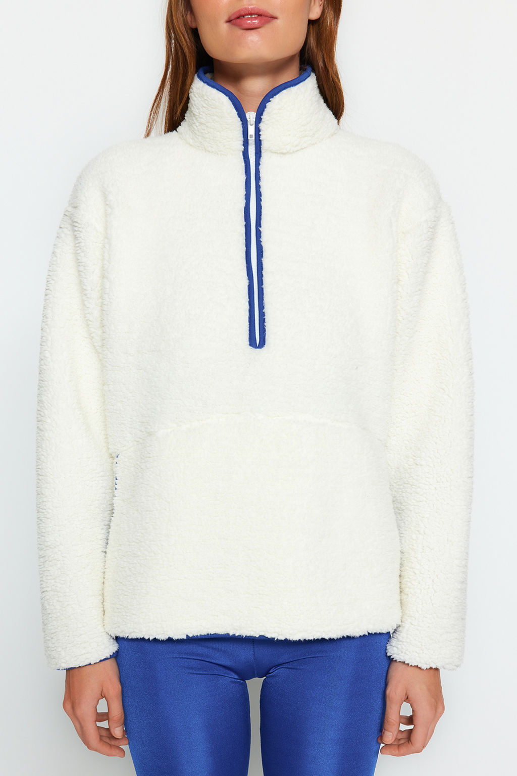 Beyaz Pelus Orme Spor Sweatshirt THMAW23SW00021