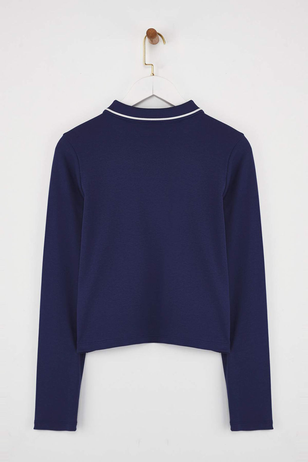 Teen Lacivert Tok Kumasl? Nak?sl? Polo Yaka Dugmeli Regular/Standart Kal?p Orme Bluz TWOAW26BZ00014