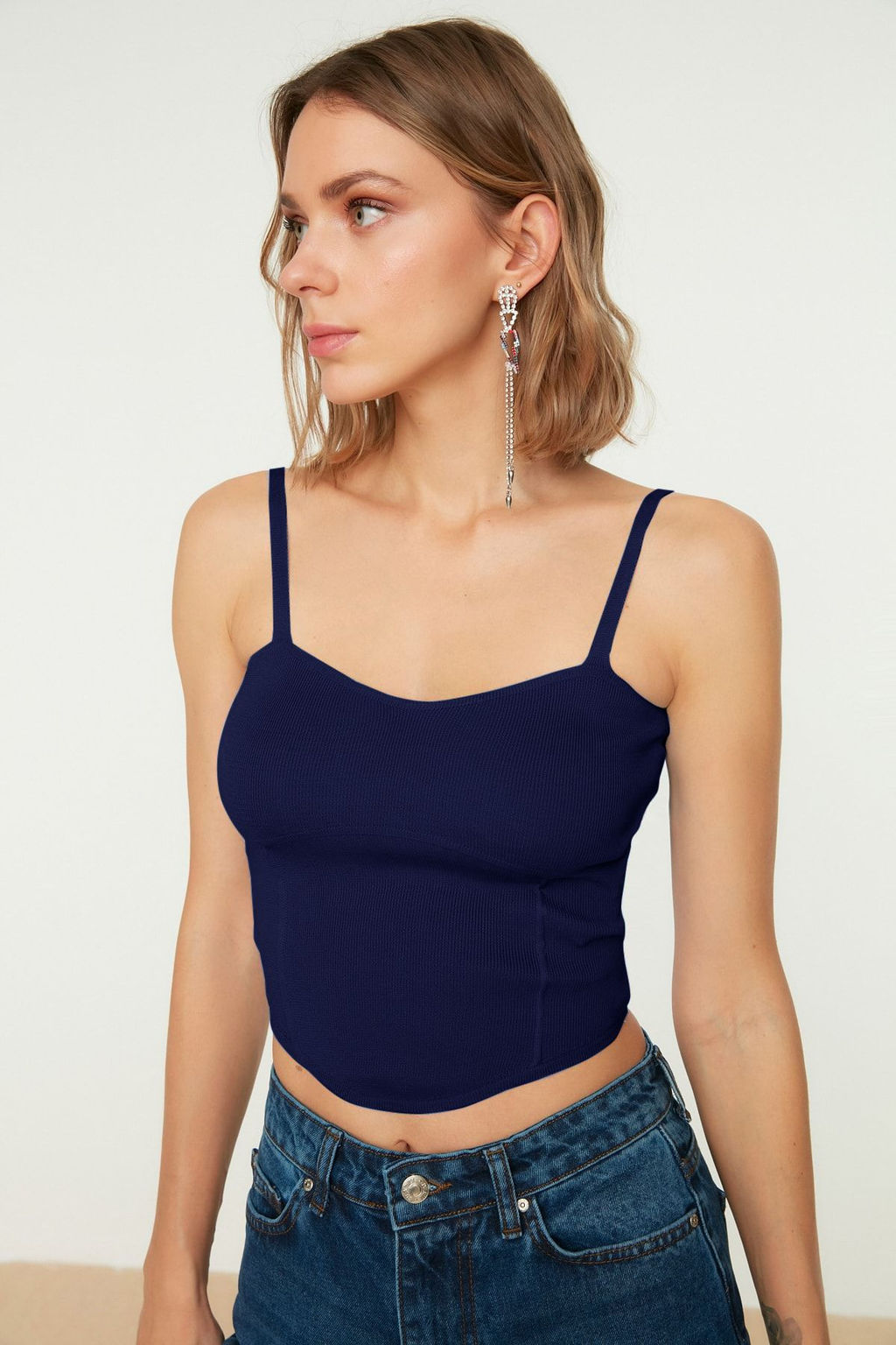 Lacivert Crop Bustiyer Ince Bluz TWOSS22BZ0802