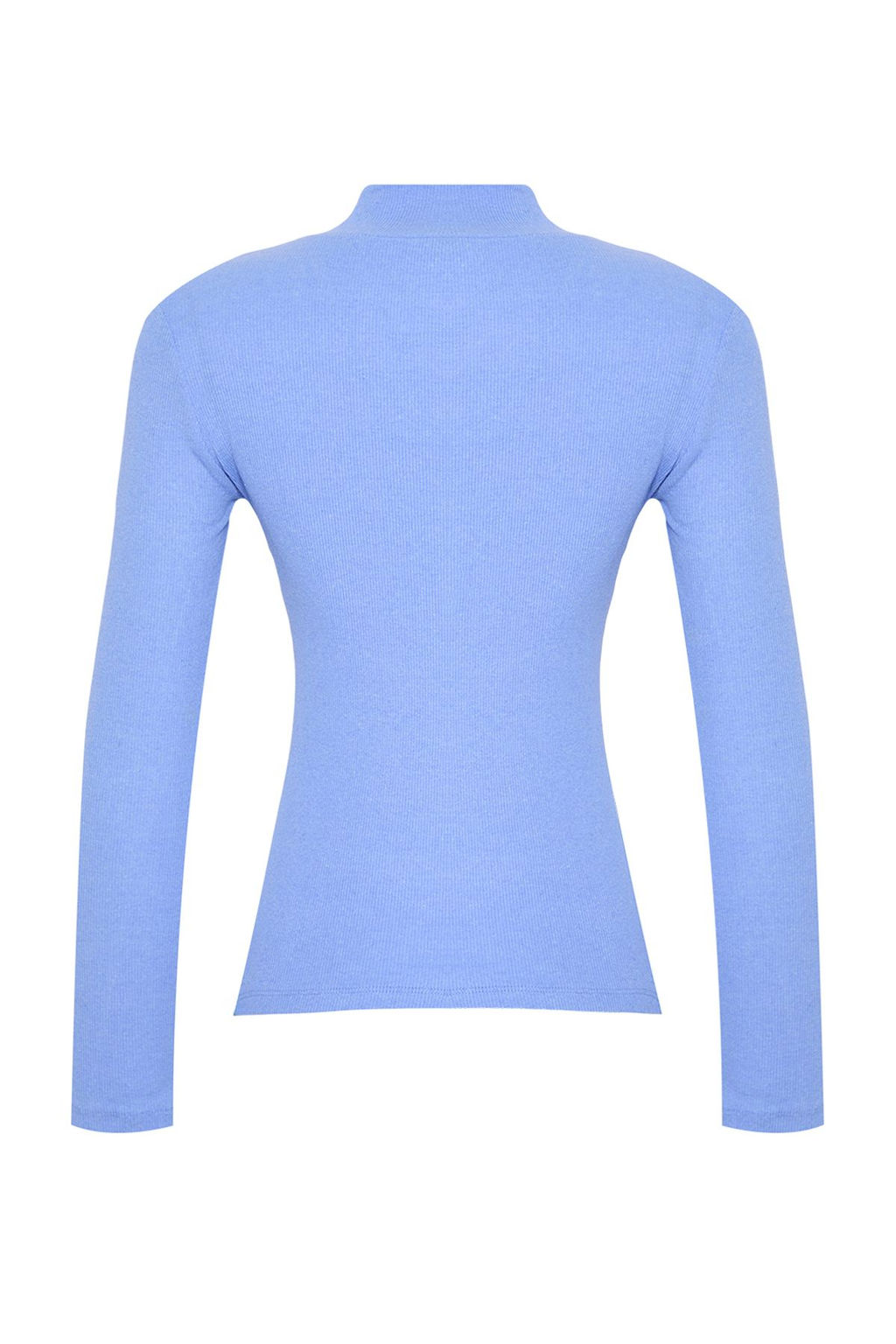 Mavi Fitted/Vucuda Oturan Dik Yaka Uzun Kol Fitilli Esnek Orme Bluz TWOAW21BZ0423