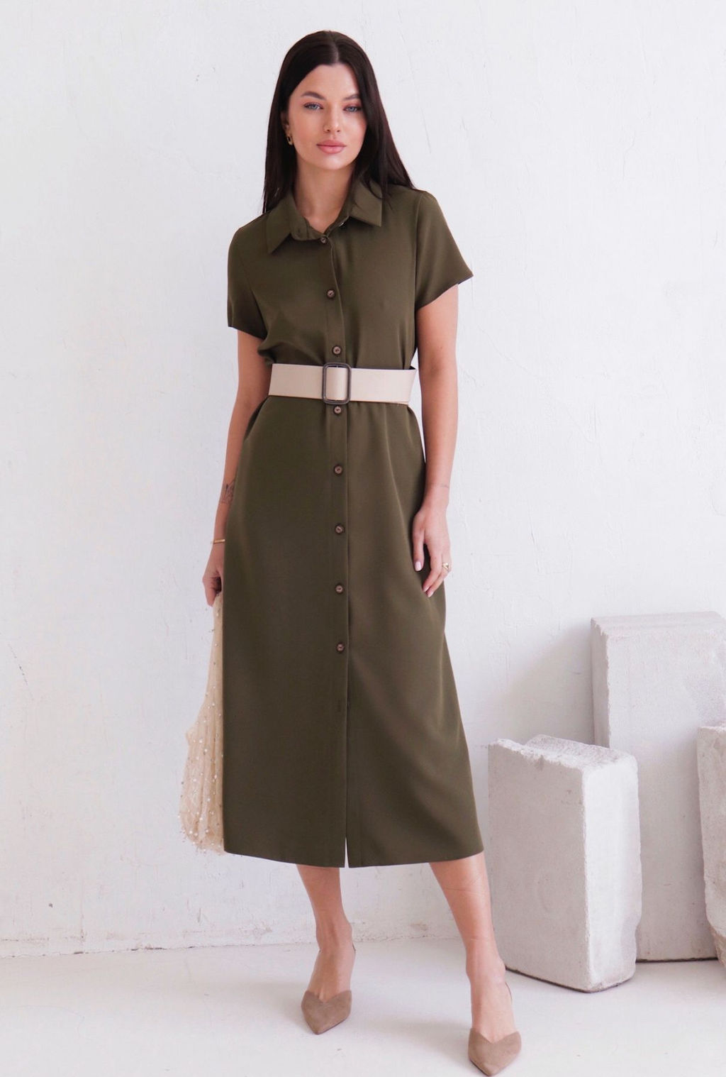 11676 Платье-рубашка удлинённое хаки - Martichelli фото 8