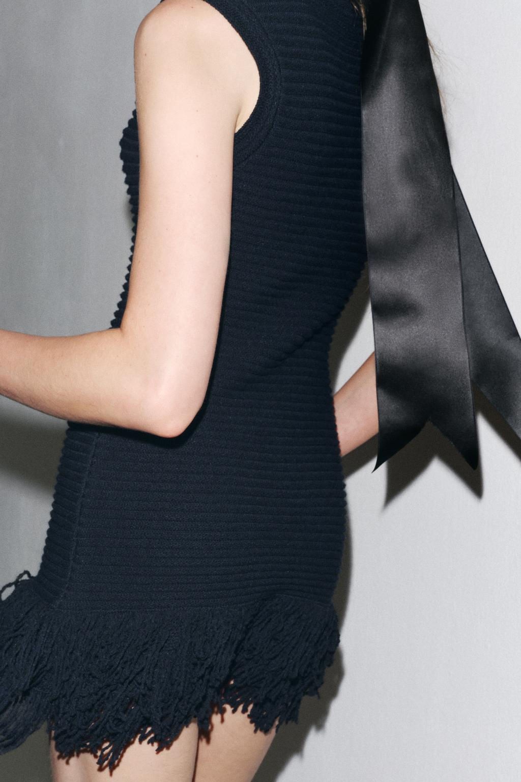 CHECK KNIT FRINGED DRESS - Zara фото 3