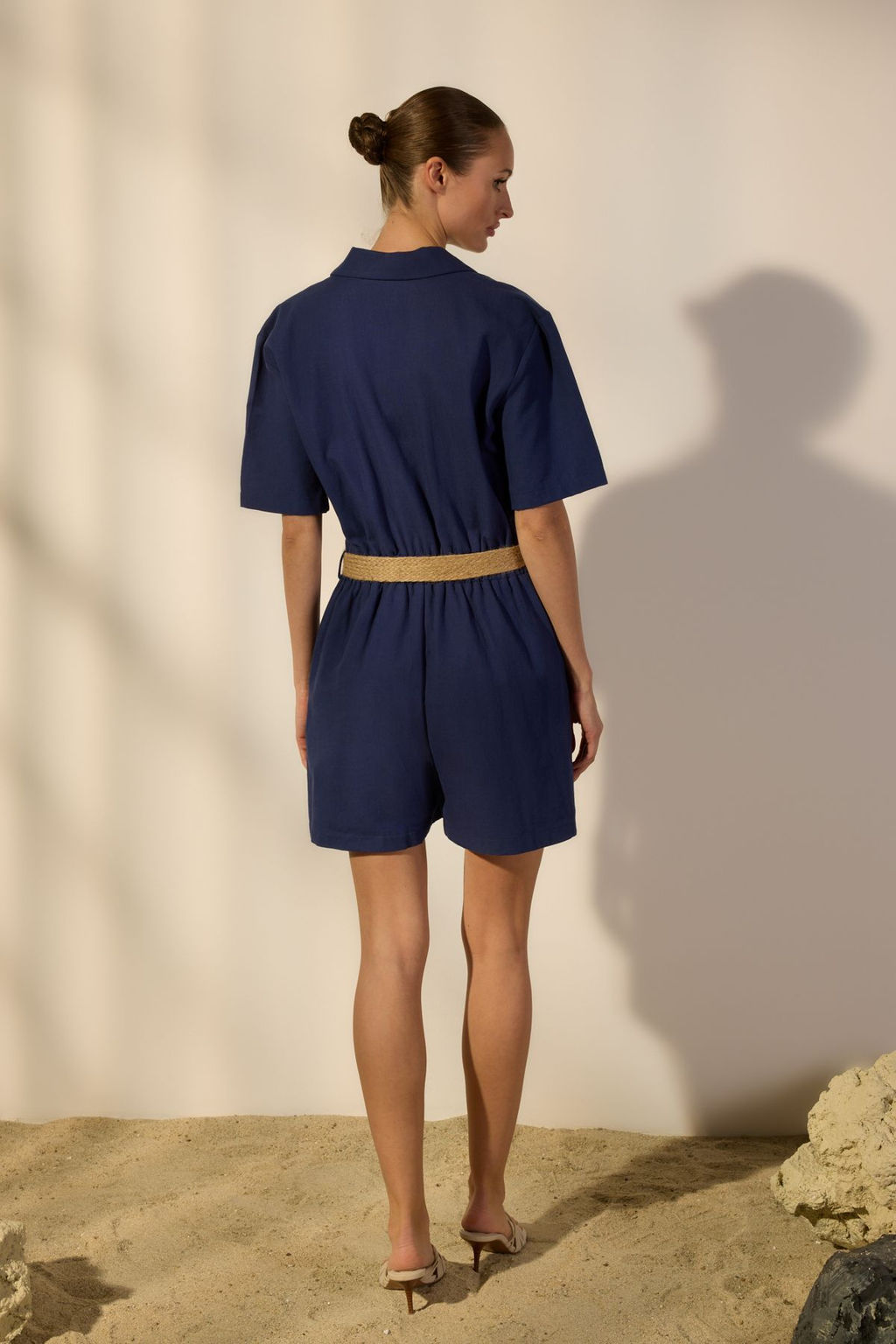 TRENDYOLMILLA Lacivert Kemerli Keten Kar?s?ml? Genis Paca Dokuma Tulum TWOSS25TU00047  фото 12