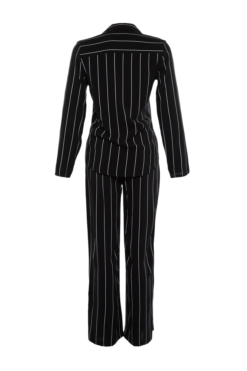 Trendyolmilla Siyah Cizgili Y?rtmac Detayl? Viskon Gomlek-Pantolon Dokuma Pijama Tak?m? THMAW23PT00158  фото 8