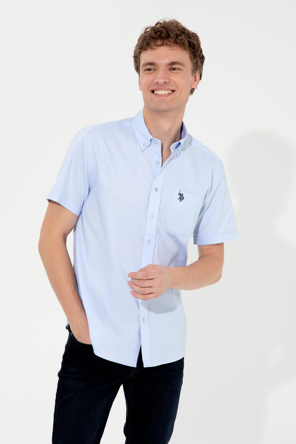 U. S. Polo Assn Мужская голубая рубашка с коротким рукавом - U.s. polo assn фото 3