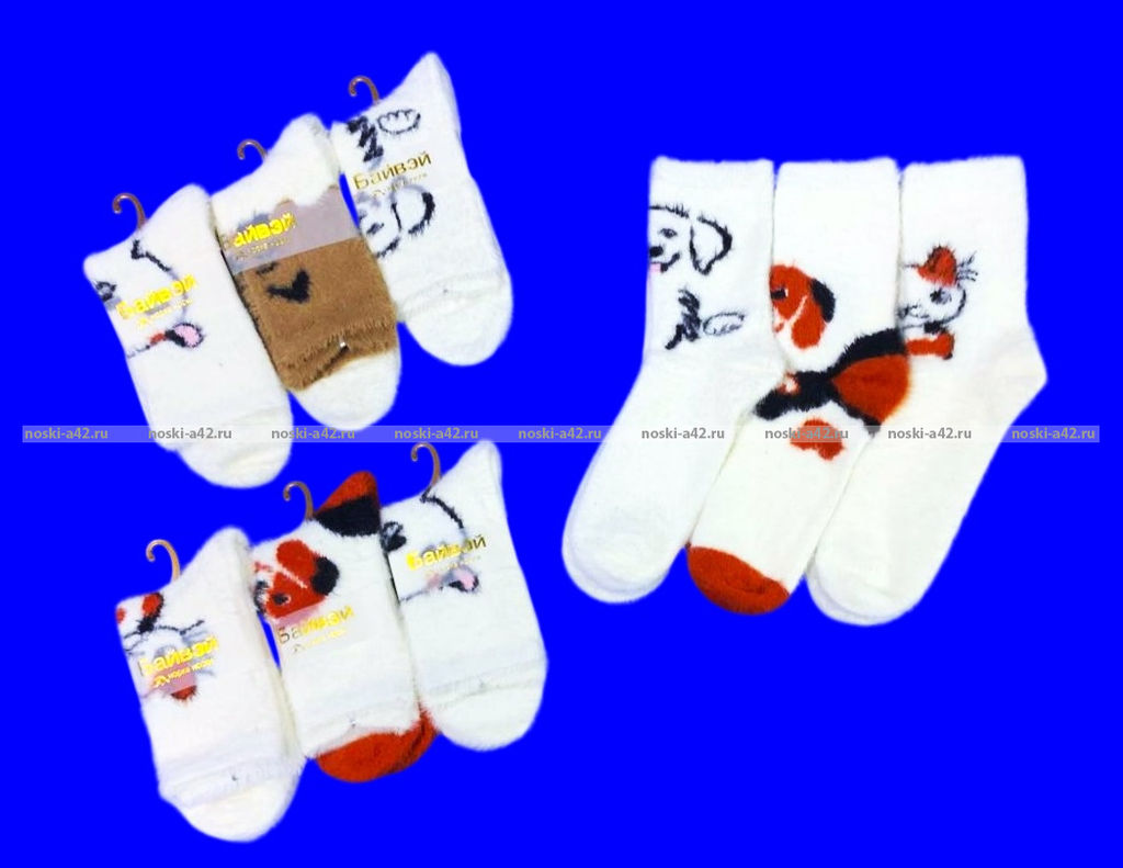 5 ПАР - Байвей термоноски женские ангора НОРКА ШЕРСТЬ "Мордочки" арт. 3561