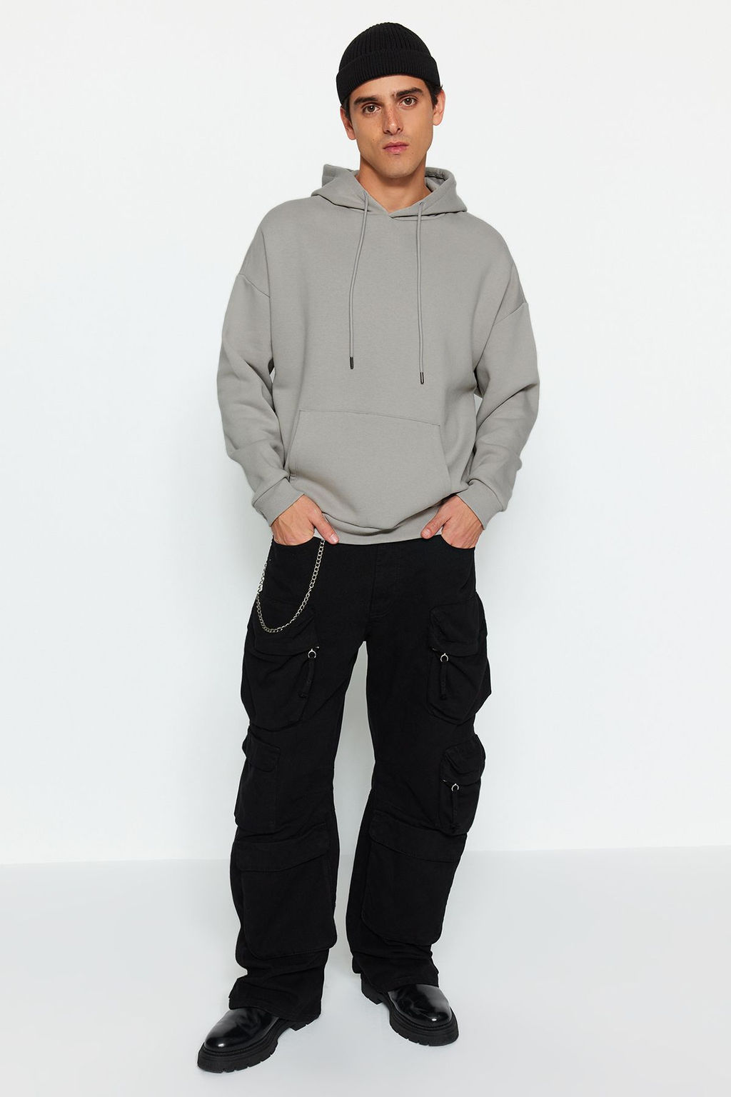 TRENDYOL MAN Premium Gri Oversize/Genis Kesim Ici Polar/S?cak Tutan Kapusonlu Sweatshirt TMNAW24SW00186 - Trendyolmilla фото 12