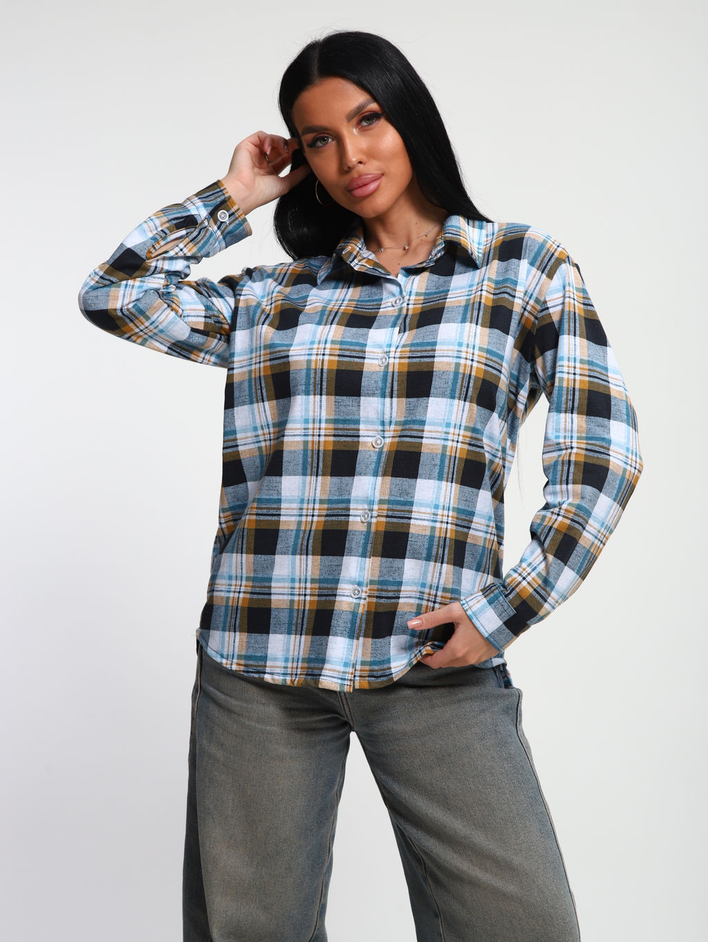 М380 Рубашка с длинным рукавом (песочно-голубой)