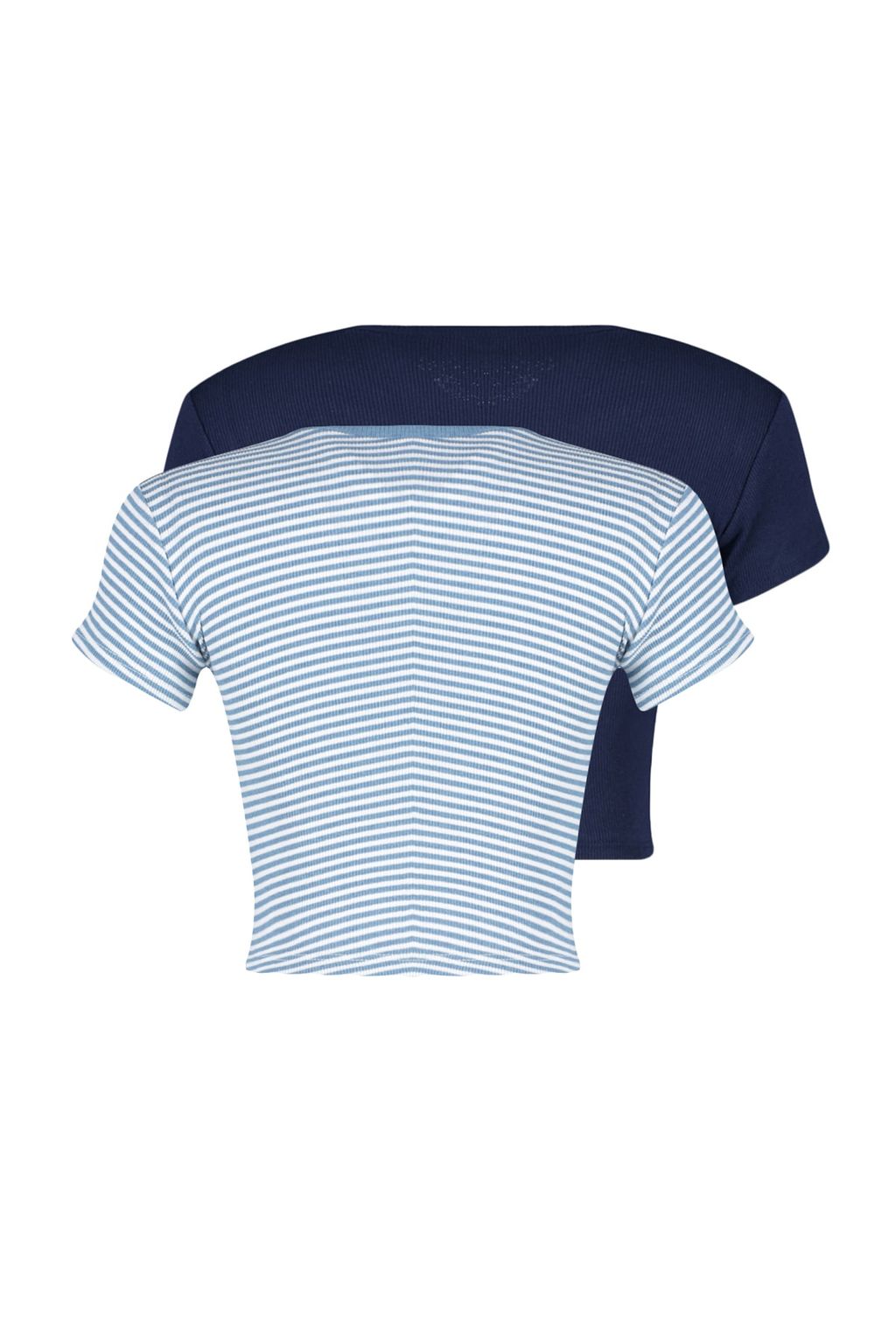 Trendyolmilla Lacivert Cizgili-K?rm?z? Duz 2li Paket Fitted/Vucuda Oturan Crop Fitilli Orme Bluz TWOSS23BZ00388  фото 10