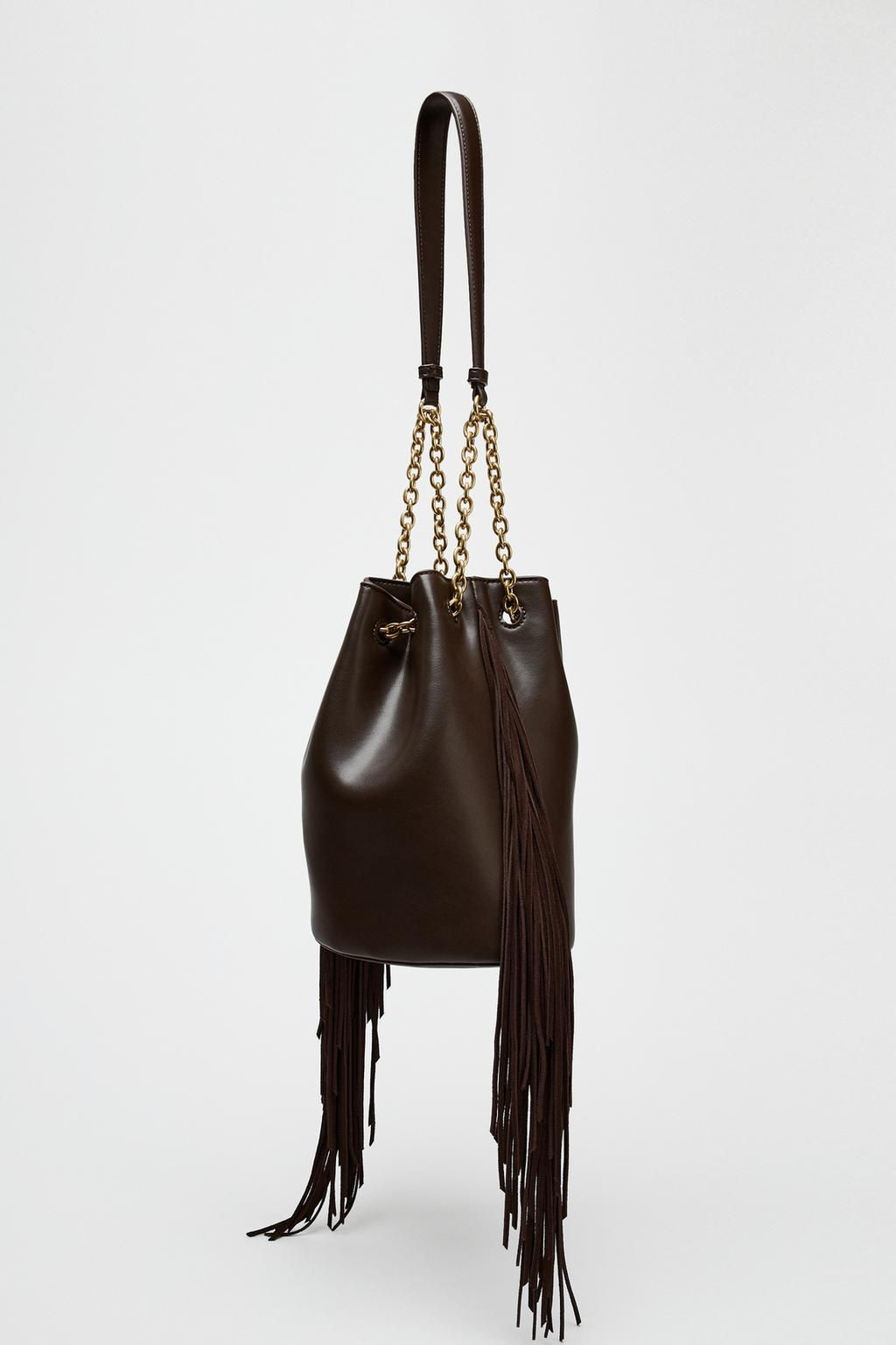 CYLINDRICAL BUCKET BAG WITH FRINGING - Zara фото 7