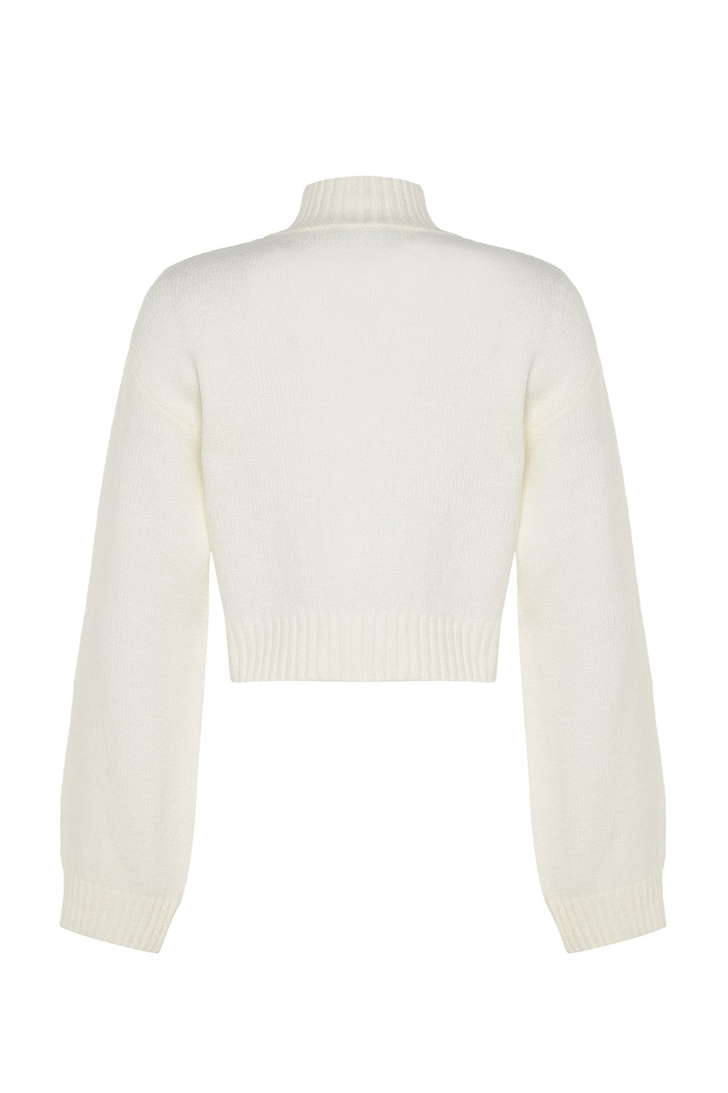 Ekru Crop Yumusak Dokulu Dik Yaka Triko Kazak TWOAW24KZ00320 - Trendyolmilla фото 8