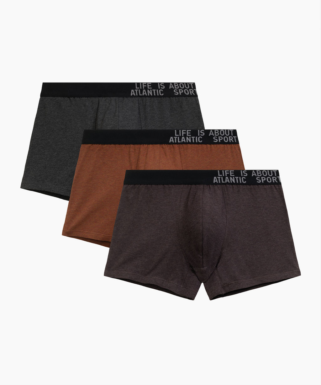 ATLANTIC 3MH-226 Трусы шорты Melange - набор 3 шт. темно-серый меланж + медно-багряный меланж + коричневый меланж
