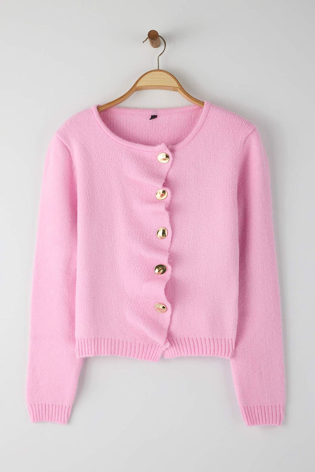 Pembe Buzgu Kapama Detayl? Metal Dugmeli Triko H?rka TWOAW26HI00110 - Trendyolmilla фото 6