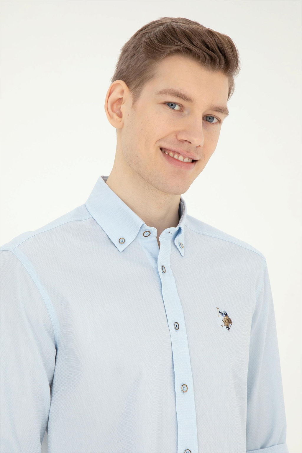 U. S. Polo Assn / Мужская голубая базовая рубашка с длинным рукавом - U.s. polo assn фото 2