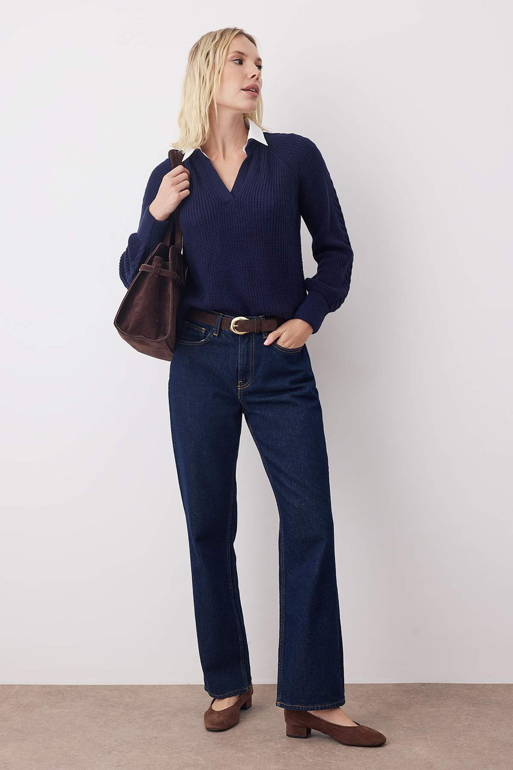 Lacivert Gomlek Garnili Genis Kal?p Yumusak Dokulu Triko Kazak TWOAW26KZ00218 - Trendyolmilla фото 2