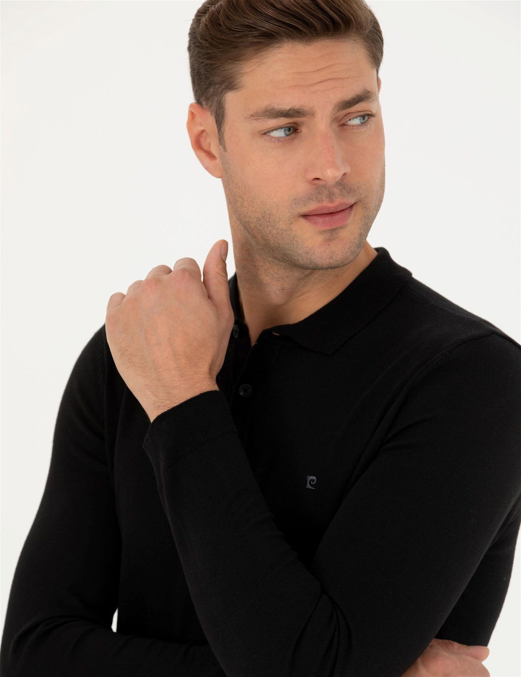 Siyah Slim Fit Polo Yaka Basic Triko Kazak - Pierre cardin фото 2