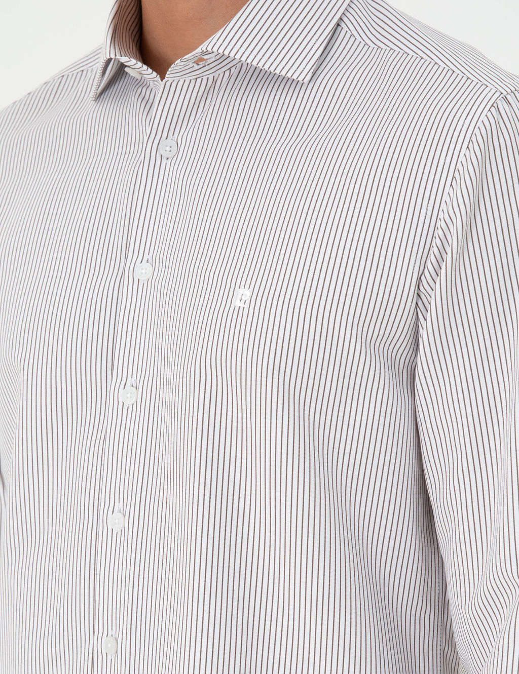 Kahverengi _izgili Slim Fit Uzun Kollu G_mlek
