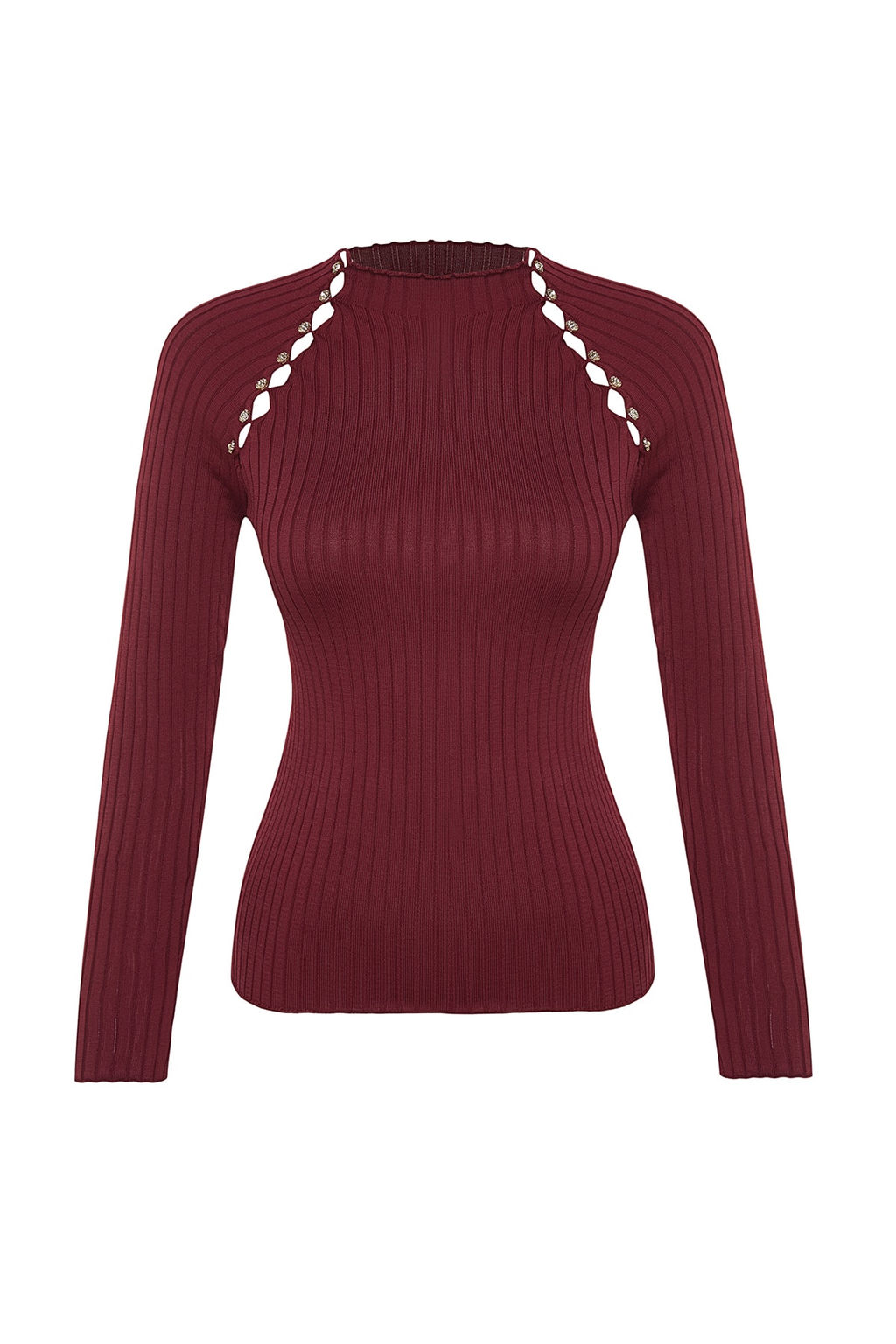 Bordo Pencere/Cut Out Aksesuar Detayl? Triko Kazak TWOAW24KZ00225 - Trendyolmilla фото 8