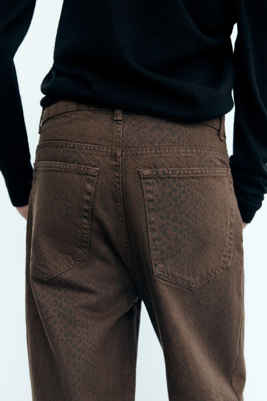 RELAXED OVERSIZE TAPERED ANIMAL PRINT HIGH-WAIST TRF JEANS - Zara фото 6