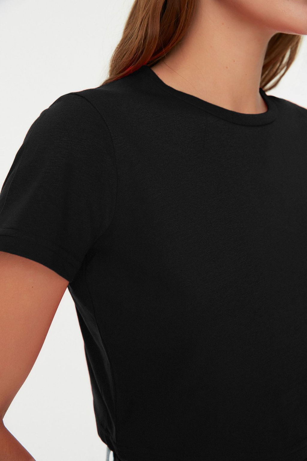 Mor-Antrasit 2li Paket %100 Pamuk Crop Bisiklet Yaka Orme T-Shirt TWOSS20TS1480