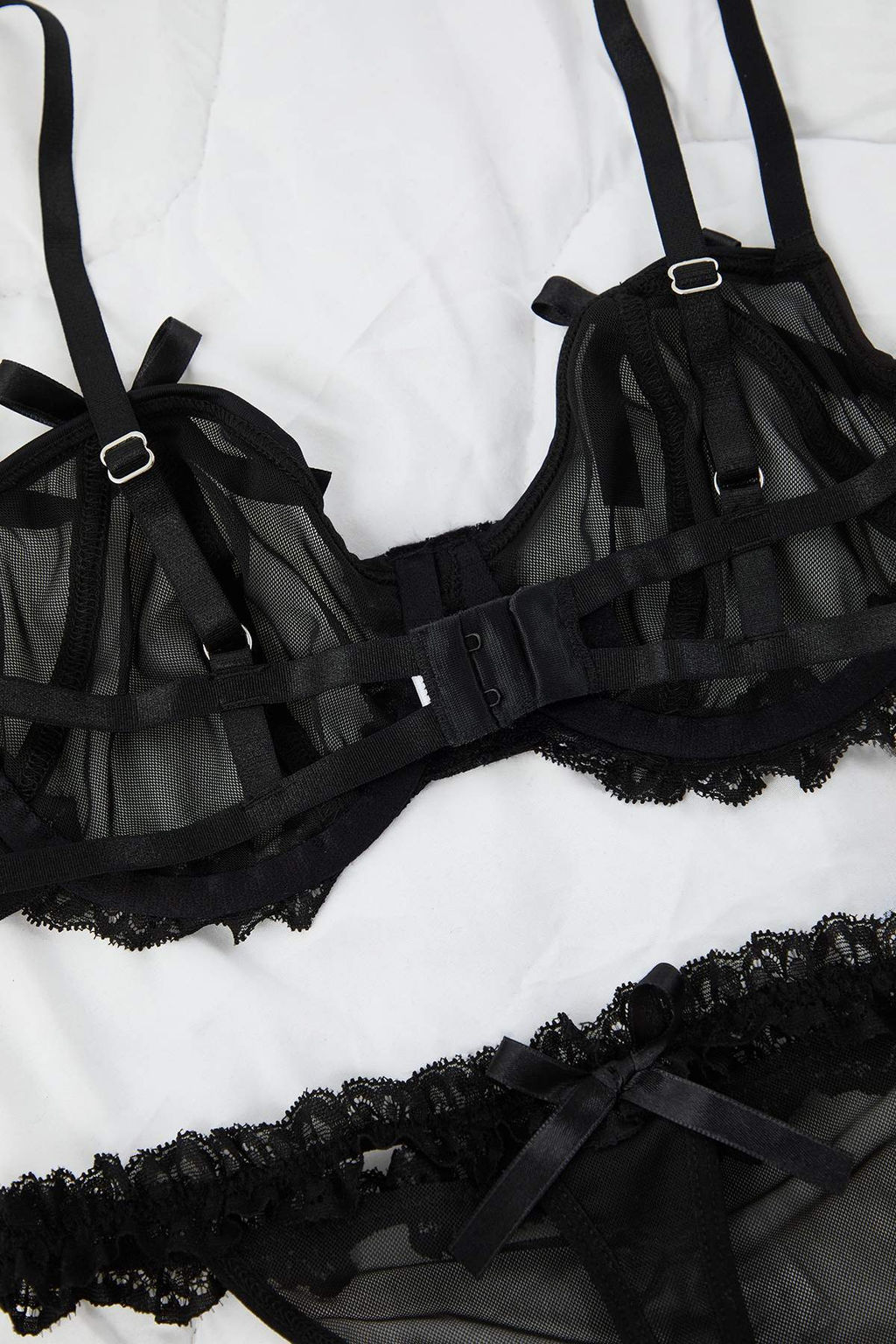 Siyah Mesh Fiyonklu Duz Kaps?z Ic Camas?r? Tak?m? THMAW26CC00004 - Trendyolmilla фото 9