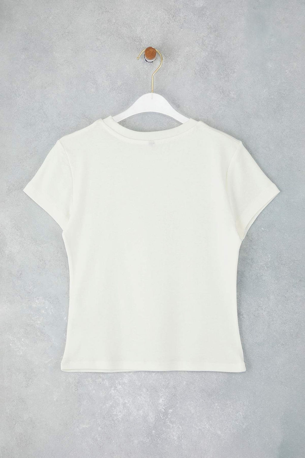 Ekru Pamuklu Domates Bask?l? Vucuda Oturan Esnek Orme T-Shirt TWOSS25TS00095