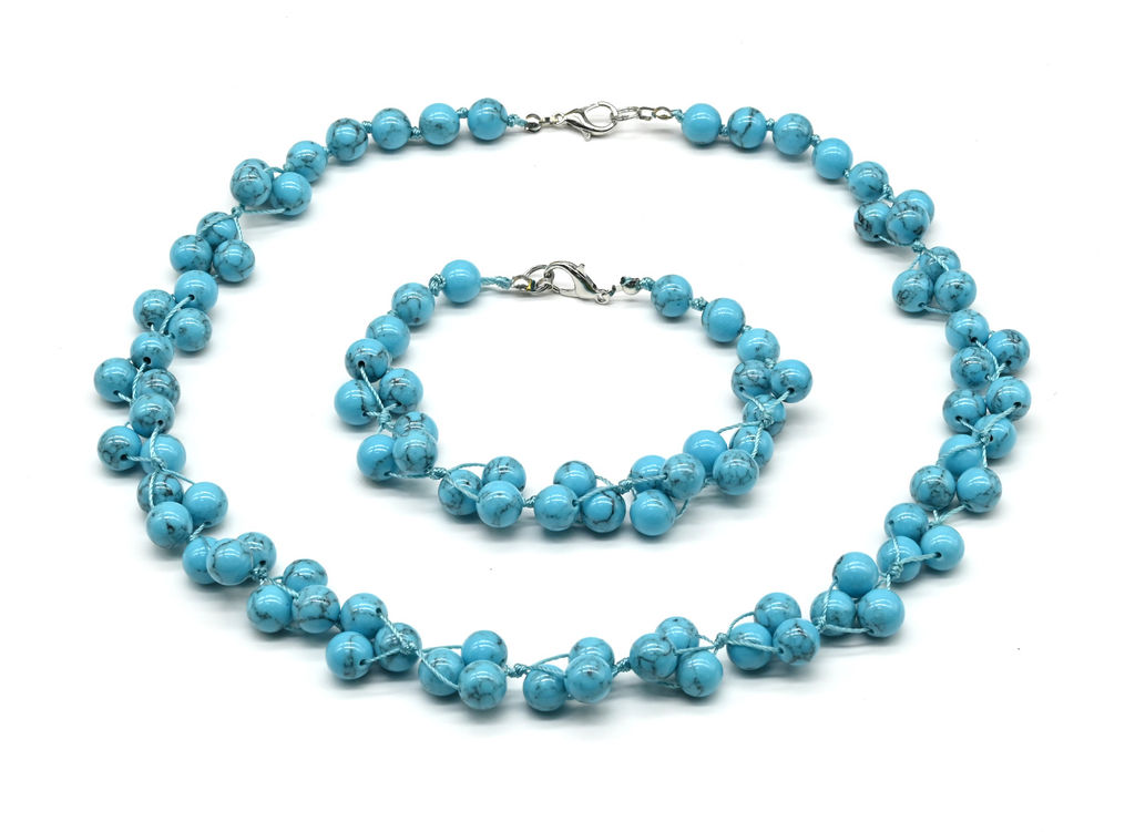 Бусы, браслет из бирюзы имитация шарик 8мм, 50см, 22см.
