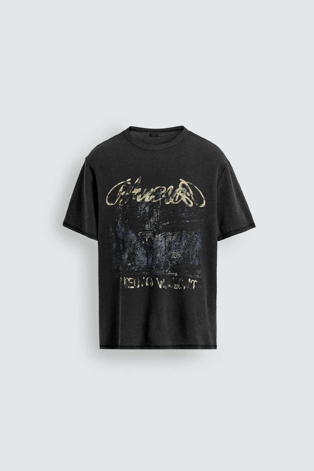 CAMISETA PUNTO ESTAMPADO LAVADO / Negro