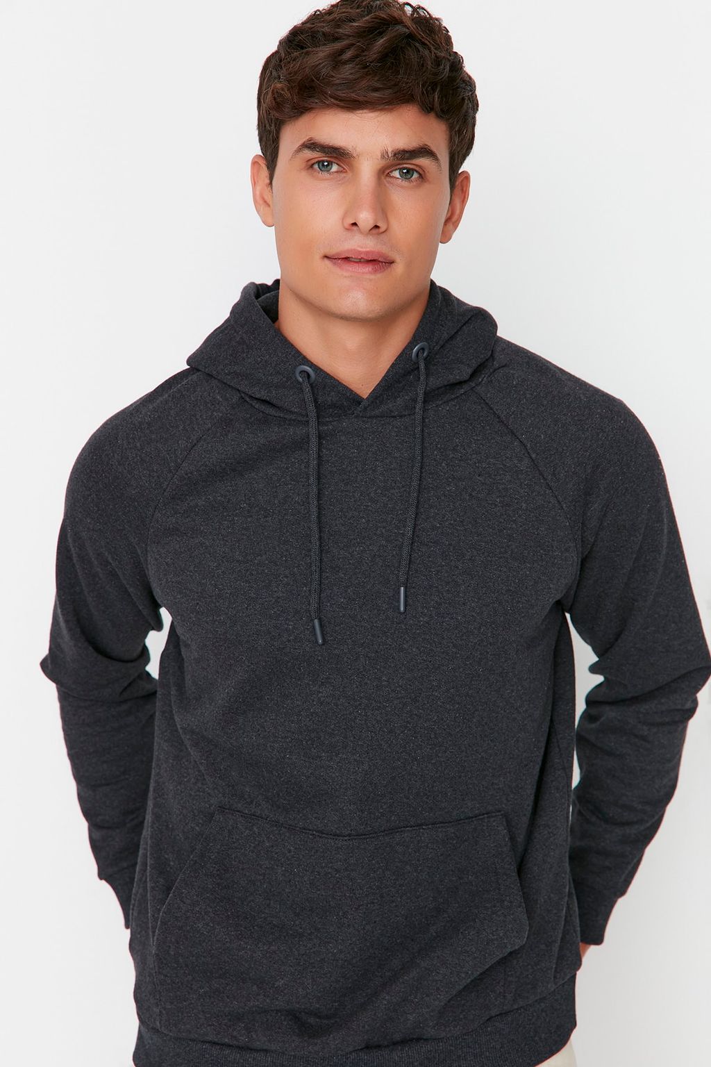 Antrasit Melanj Regular/Normal Kesim Kapusonlu Ici Polar/S?cak Tutan Sweatshirt TMNAW23SW00194