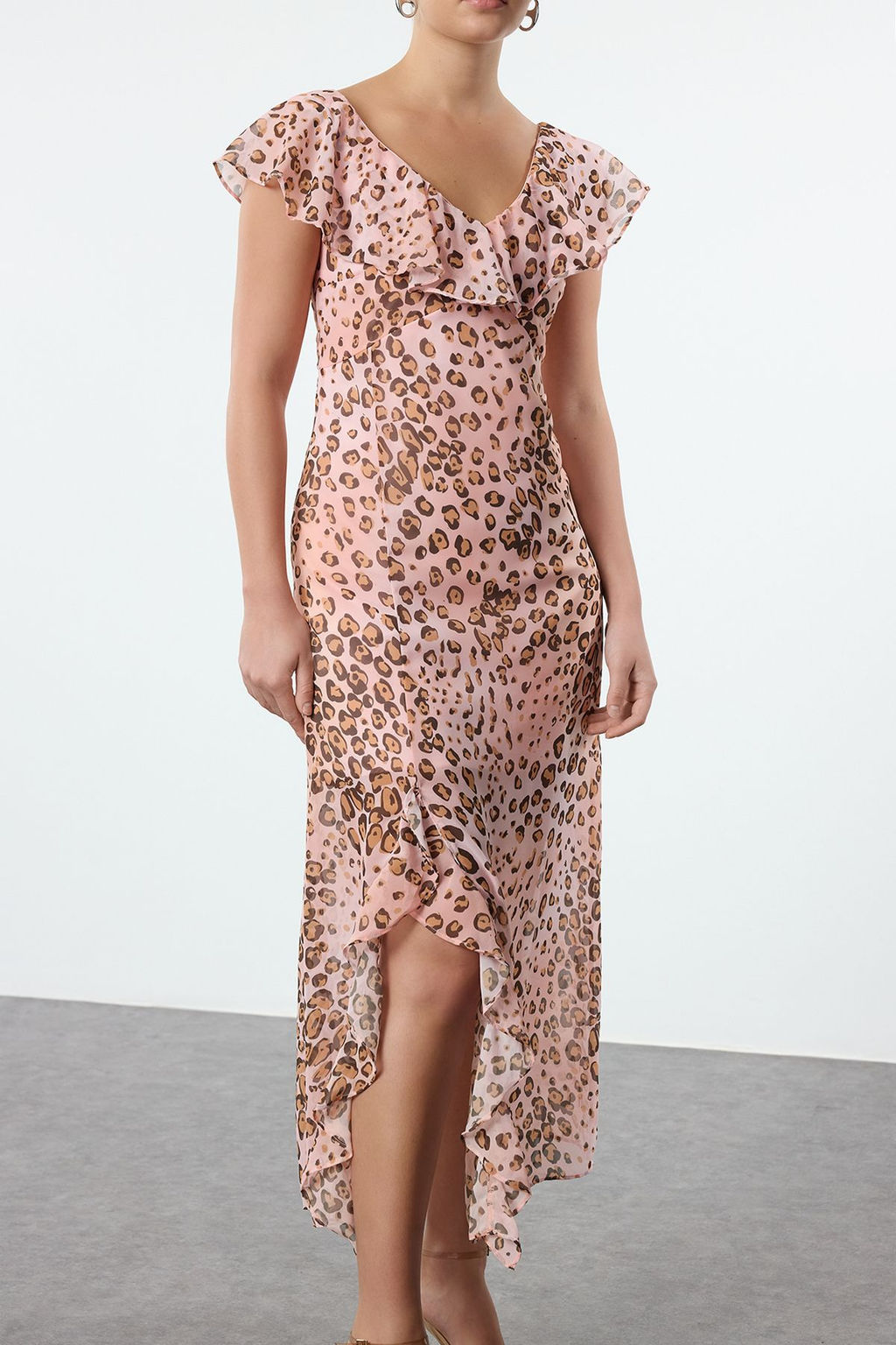 Pembe Cicekli F?rf?rl? Sifon Astarl? Maxi Dokuma Elbise TWOSS24EL00149 - Trendyolmilla фото 11