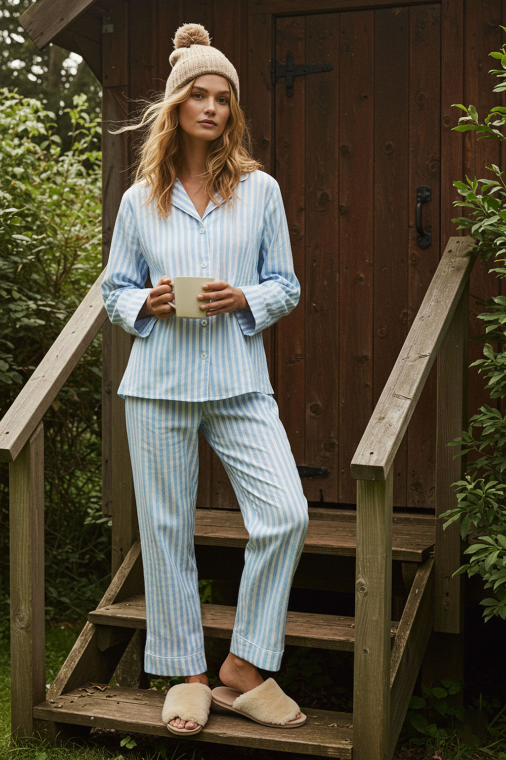 Trendyolmilla Pembe Cizgi Desenli Biyeli Ici Polarl? Gomlek-Pantolon Orme Pijama Tak?m? THMAW24PT00050  фото 18