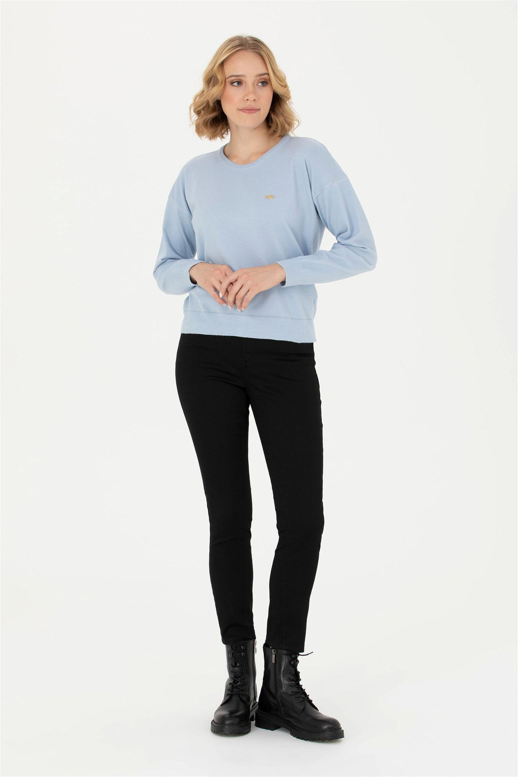 Женский синий меланжевый свитер с круглым вырезом Неожиданная скидка в корзине - U.s. polo assn фото 4