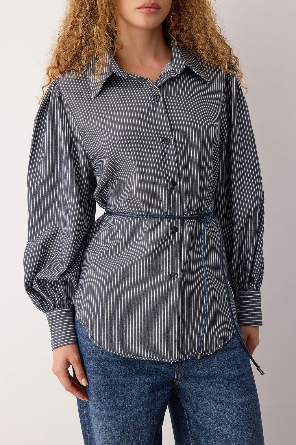Lacivert Cizgili Deri Kusakl? Par?lt?l? Gomlek TWOAW26GO00110 - Trendyolmilla фото 3