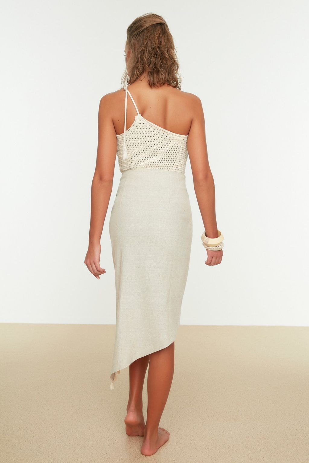 TRENDYOLMILLA Bej Dokuma Keten Gorunumlu Puskullu Plaj Etegi TBESS21ET0529 фото 4